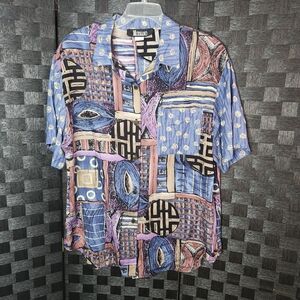Women's Abstract Blouse - Blue and Pink